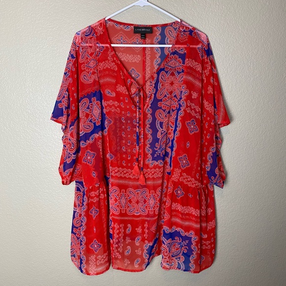 Lane Bryant Tops - Lane Bryant Sheer American Paisley Tassel Tie Blouse